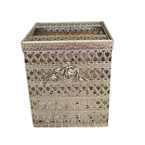 Vintage Silver Embossed Rose Metal Tissue Box Cover Hollywood Glam